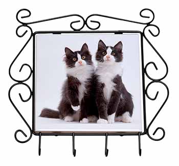 Black and White Cats Wrought Iron Key Holder Hooks