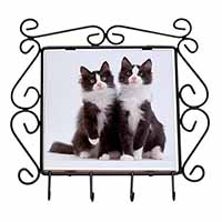 Black and White Cats Wrought Iron Key Holder Hooks