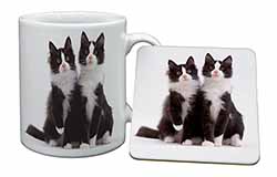 Black and White Cats Mug and Coaster Set