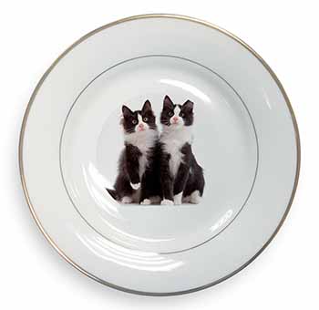Black and White Cats Gold Rim Plate Printed Full Colour in Gift Box