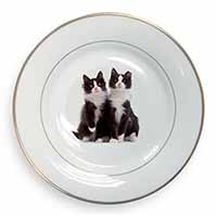 Black and White Cats Gold Rim Plate Printed Full Colour in Gift Box