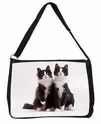 Black and White Cats Large Black Laptop Shoulder Bag School/College