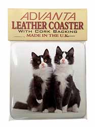 Black and White Cats Single Leather Photo Coaster