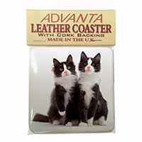 Black and White Cats Single Leather Photo Coaster