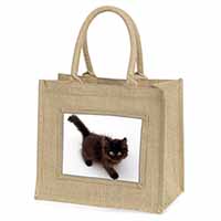Chocolate Black Kitten Natural/Beige Jute Large Shopping Bag