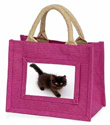 Chocolate Black Kitten Little Girls Small Pink Jute Shopping Bag