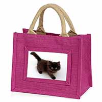 Chocolate Black Kitten Little Girls Small Pink Jute Shopping Bag