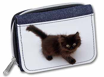 Chocolate Black Kitten Unisex Denim Purse Wallet