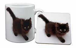 Chocolate Black Kitten Mug and Coaster Set