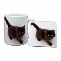 Chocolate Black Kitten Mug and Coaster Set