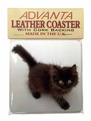 Chocolate Black Kitten Single Leather Photo Coaster