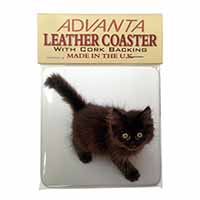 Chocolate Black Kitten Single Leather Photo Coaster