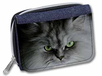 Grey Persian Cat Unisex Denim Purse Wallet