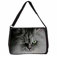 Grey Persian Cat Large Black Laptop Shoulder Bag School/College
