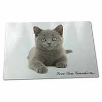 Large Glass Cutting Chopping Board British Blue Cat 