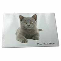 Large Glass Cutting Chopping Board British Blue Cat 