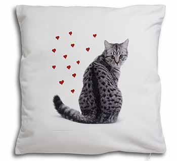 Silver Tabby Cat with Red Hearts Soft White Velvet Feel Scatter Cushion