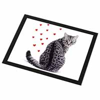 Silver Tabby Cat with Red Hearts Black Rim High Quality Glass Placemat