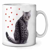 Silver Tabby Cat with Red Hearts Ceramic 10oz Coffee Mug/Tea Cup