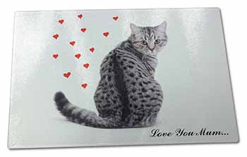Large Glass Cutting Chopping Board Cat with Red Hearts 