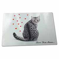 Large Glass Cutting Chopping Board Cat with Red Hearts 