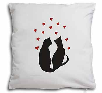 Cat Silhouette with Hearts Soft White Velvet Feel Scatter Cushion