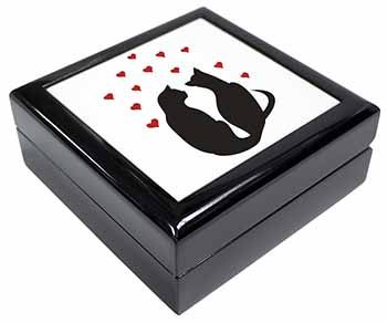 Cat Silhouette with Hearts Keepsake/Jewellery Box