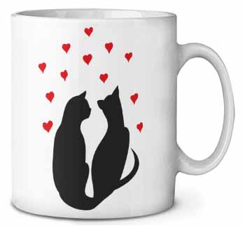 Cat Silhouette with Hearts Ceramic 10oz Coffee Mug/Tea Cup