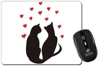 Cat Silhouette with Hearts Computer Mouse Mat