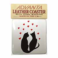 Cat Silhouette with Hearts Single Leather Photo Coaster