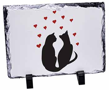 Cat Silhouette with Hearts, Stunning Photo Slate