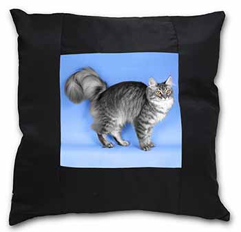 Silver Maine Coon Cat Black Satin Feel Scatter Cushion