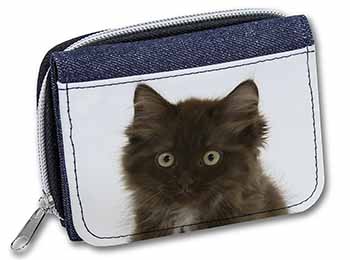 Fluffy Brown Kittens Face Unisex Denim Purse Wallet