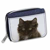 Fluffy Brown Kittens Face Unisex Denim Purse Wallet