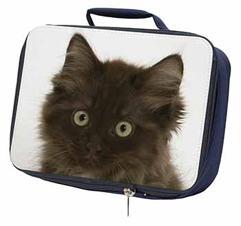 Fluffy Brown Kittens Face Navy Insulated School Lunch Box/Picnic Bag