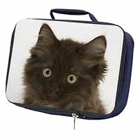 Fluffy Brown Kittens Face Navy Insulated School Lunch Box/Picnic Bag