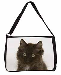 Fluffy Brown Kittens Face Large Black Laptop Shoulder Bag School/College