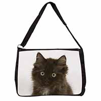 Fluffy Brown Kittens Face Large Black Laptop Shoulder Bag School/College