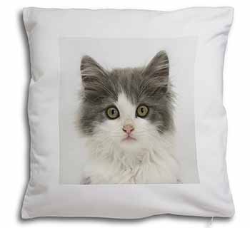 Grey, White Kittens Face Soft White Velvet Feel Scatter Cushion