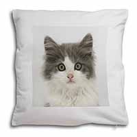 Grey, White Kittens Face Soft White Velvet Feel Scatter Cushion