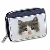 Grey, White Kittens Face Unisex Denim Purse Wallet