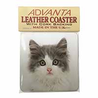 Grey, White Kittens Face Single Leather Photo Coaster