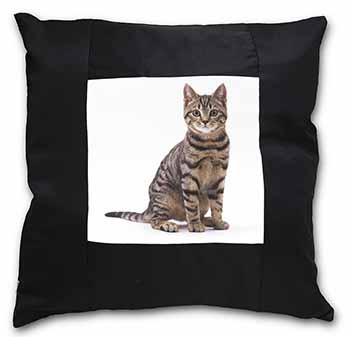 Brown Tabby Cat Black Satin Feel Scatter Cushion