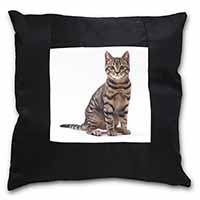 Brown Tabby Cat Black Satin Feel Scatter Cushion