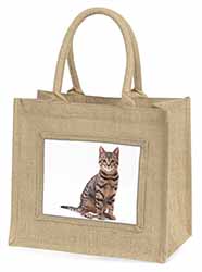 Brown Tabby Cat Natural/Beige Jute Large Shopping Bag