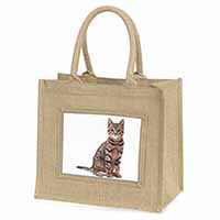 Brown Tabby Cat Natural/Beige Jute Large Shopping Bag