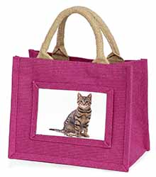 Brown Tabby Cat Little Girls Small Pink Jute Shopping Bag