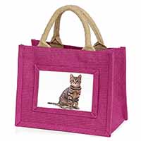 Brown Tabby Cat Little Girls Small Pink Jute Shopping Bag