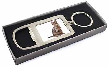 Brown Tabby Cat Chrome Metal Bottle Opener Keyring in Box