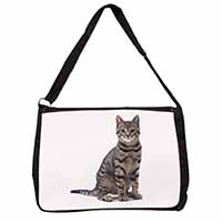 Brown Tabby Cat Large Black Laptop Shoulder Bag School/College